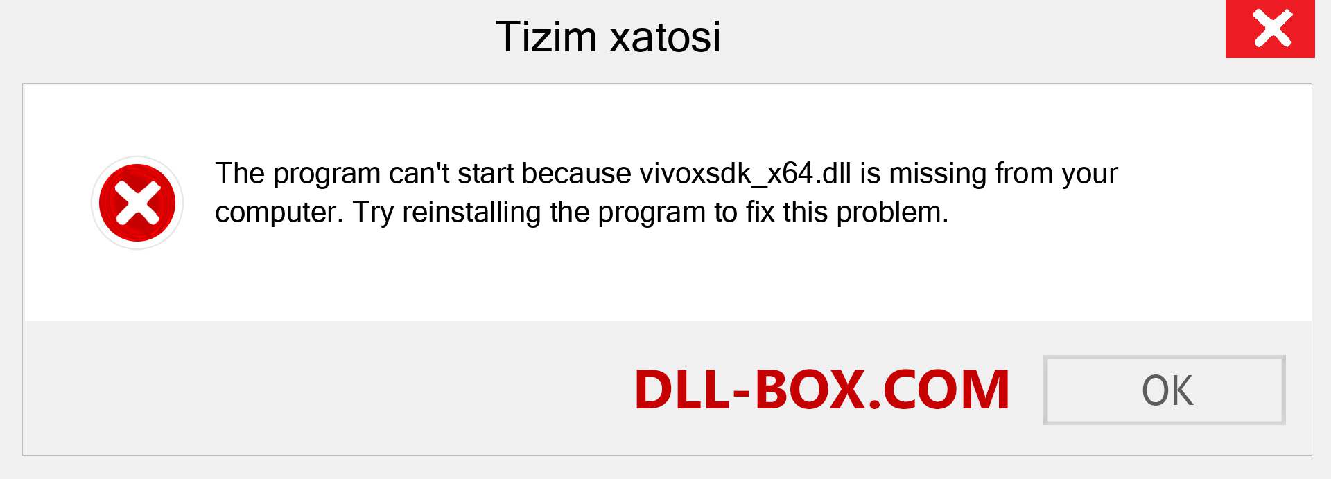 vivoxsdk_x64.dll fayli yo'qolganmi?. Windows 7, 8, 10 uchun yuklab olish - Windowsda vivoxsdk_x64 dll etishmayotgan xatoni tuzating, rasmlar, rasmlar